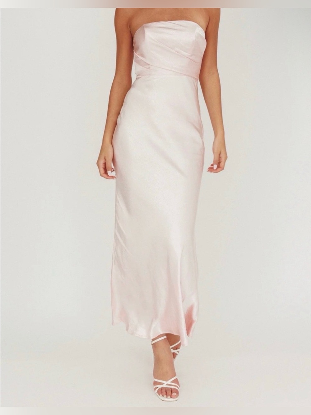 NWT selfie Leslie Strapless Satin Slip Dress - Light baby Pink, size XS